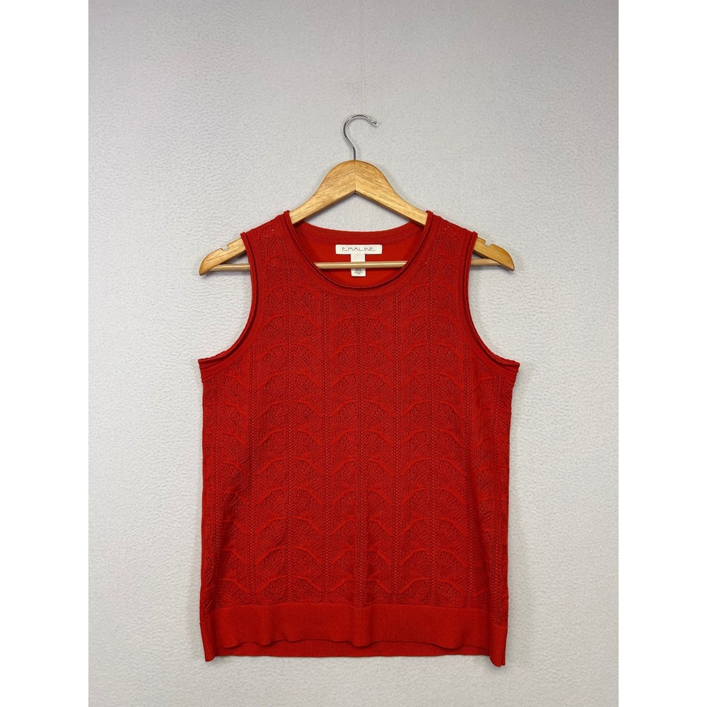 Boho Preppy Emaline Womens Medium Red Pointelle Knit Sleeveless Sweater Vest